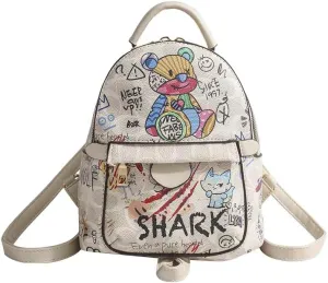 MIAC Girls Fashion Backpack PU Leather Backpack Purse for Women Fashion Multipurpose Graffiti Design Handbag Ladies Shoulder Bags Travel Backpack