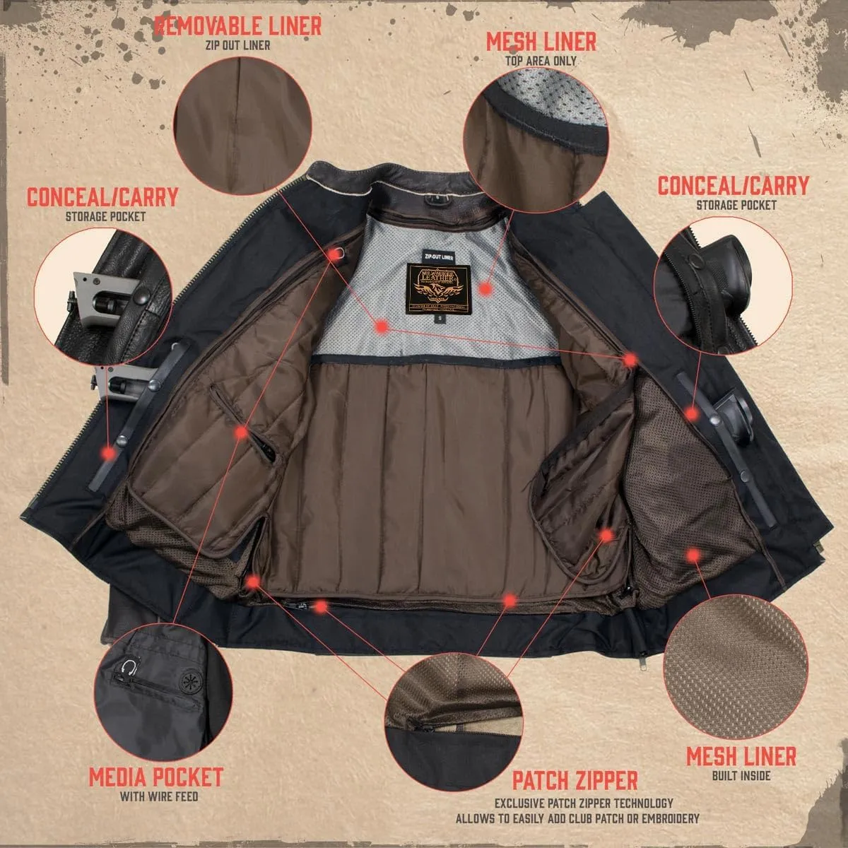 Milwaukee Leather LKL27006 Women's Premium Distress Brown Leather Motorcycle Biker Jacket w/CE Armor Protection - X-Large
