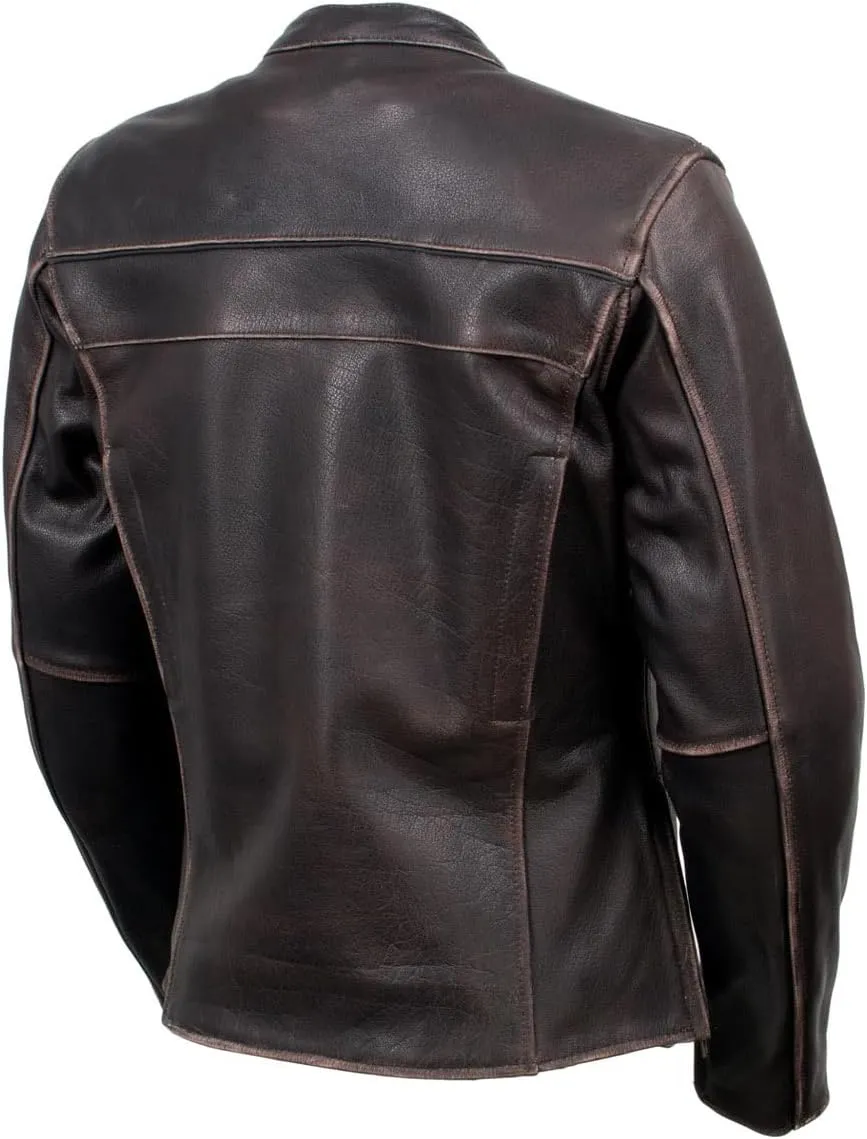 Milwaukee Leather LKL27006 Women's Premium Distress Brown Leather Motorcycle Biker Jacket w/CE Armor Protection - X-Large