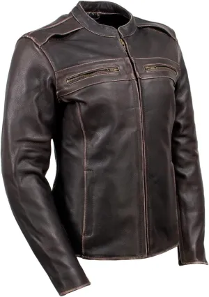 Milwaukee Leather LKL27006 Women's Premium Distress Brown Leather Motorcycle Biker Jacket w/CE Armor Protection - X-Large