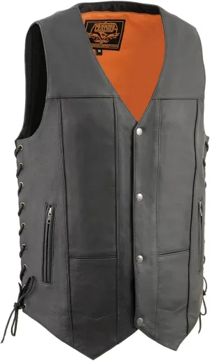 Milwaukee Leather Men's Black 10 Pocket Motorcycle Leather Vest w/Cool-Tec Leather Treatment MLM3541