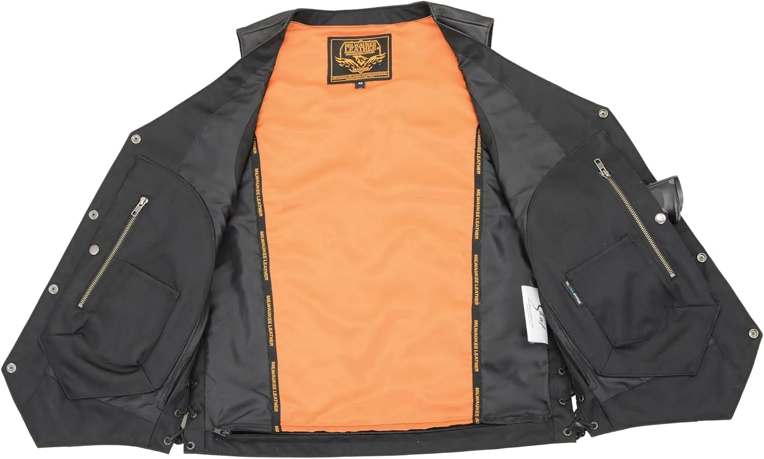 Milwaukee Leather Men's Black 10 Pocket Motorcycle Leather Vest w/Cool-Tec Leather Treatment MLM3541
