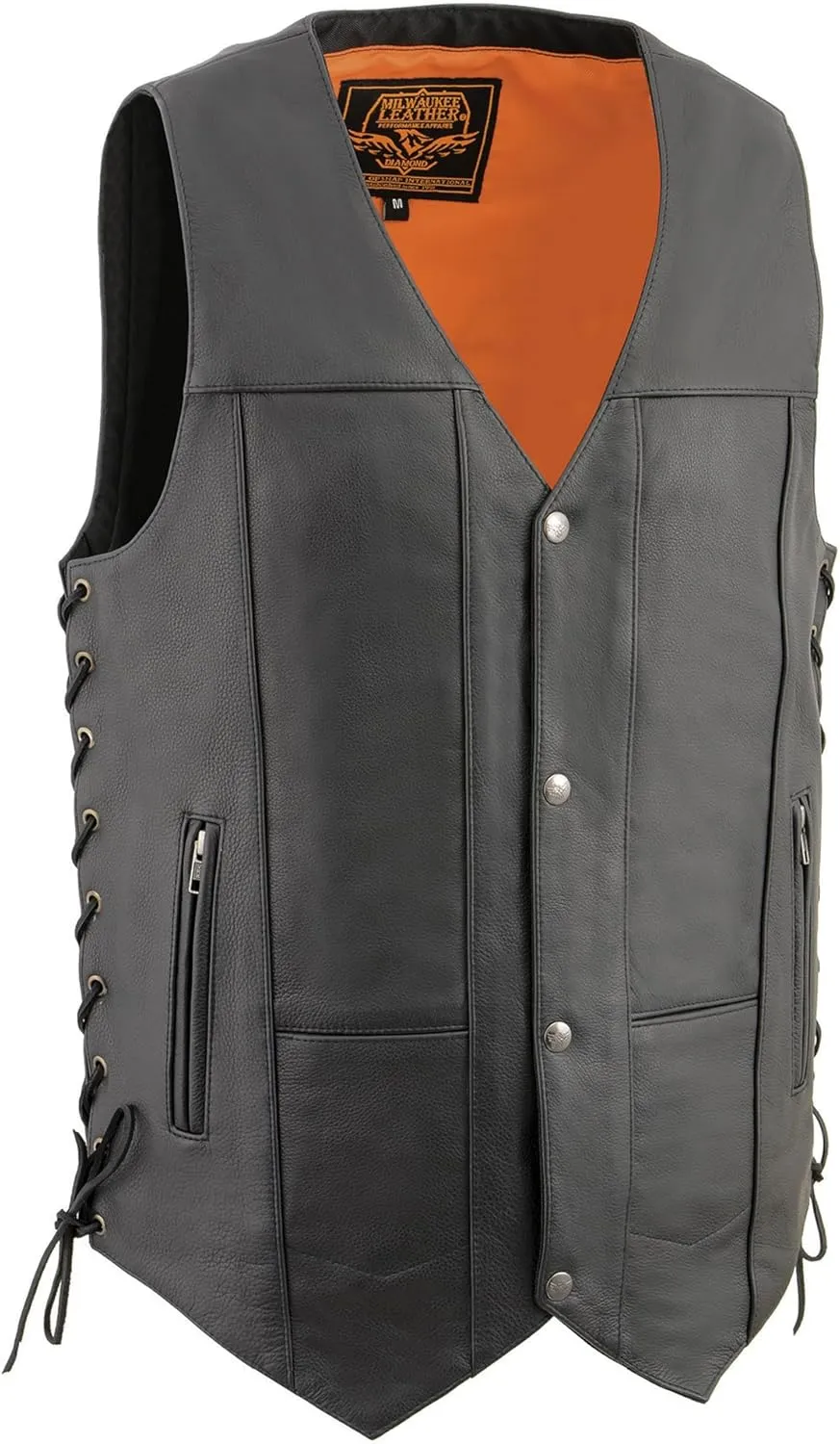 Milwaukee Leather Men's Black 10 Pocket Motorcycle Leather Vest w/Cool-Tec Leather Treatment MLM3541
