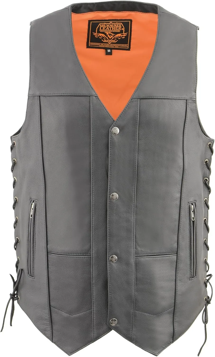 Milwaukee Leather Men's Black 10 Pocket Motorcycle Leather Vest w/Cool-Tec Leather Treatment MLM3541