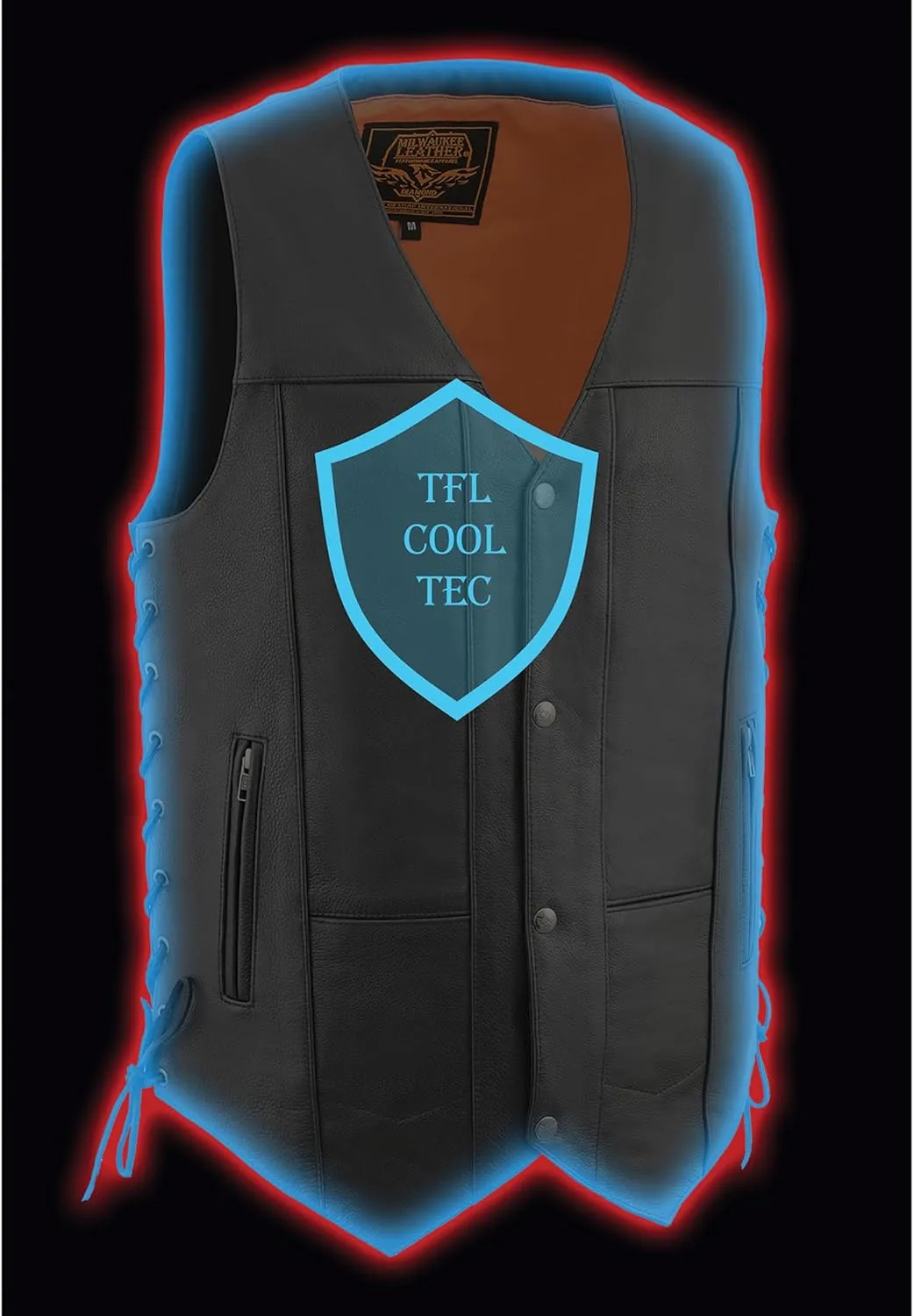 Milwaukee Leather Men's Black 10 Pocket Motorcycle Leather Vest w/Cool-Tec Leather Treatment MLM3541