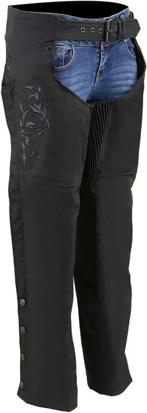 Milwaukee Leather SH1182 Women's Black with Pink Textile Motorcycle Riding Chaps with Tribal Embroidery