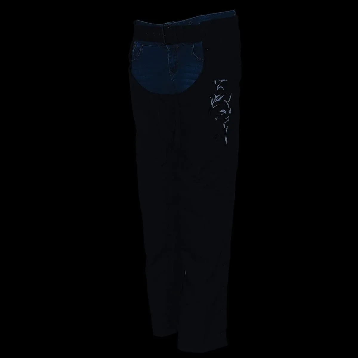 Milwaukee Leather SH1182 Women's Black with Pink Textile Motorcycle Riding Chaps with Tribal Embroidery