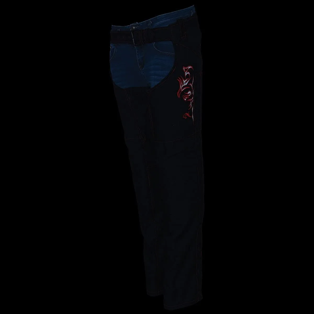 Milwaukee Leather SH1182 Women's Black with Pink Textile Motorcycle Riding Chaps with Tribal Embroidery