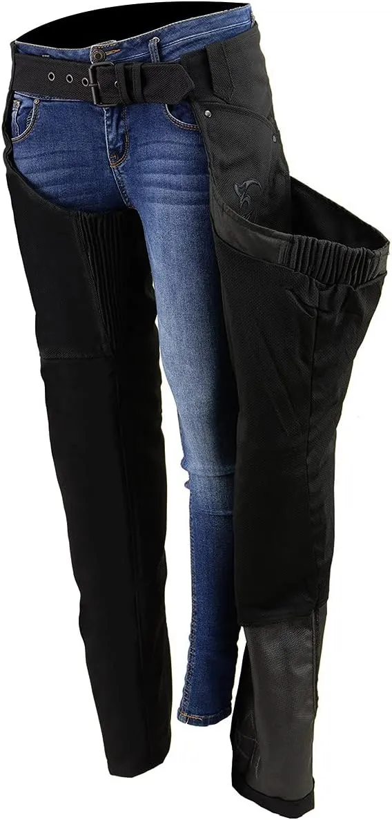 Milwaukee Leather SH1182 Women's Black with Pink Textile Motorcycle Riding Chaps with Tribal Embroidery