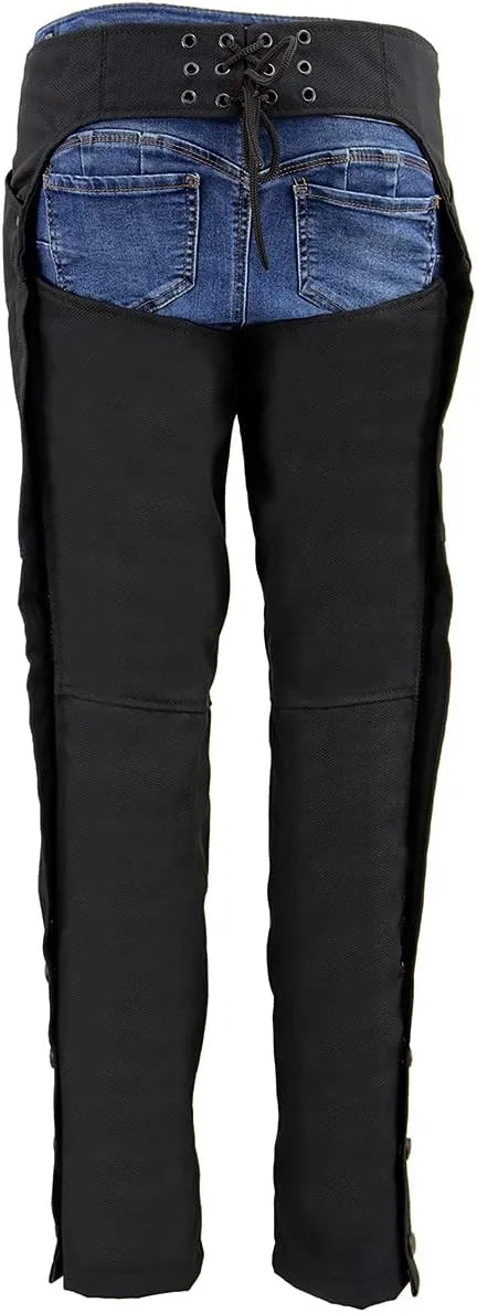 Milwaukee Leather SH1182 Women's Black with Pink Textile Motorcycle Riding Chaps with Tribal Embroidery