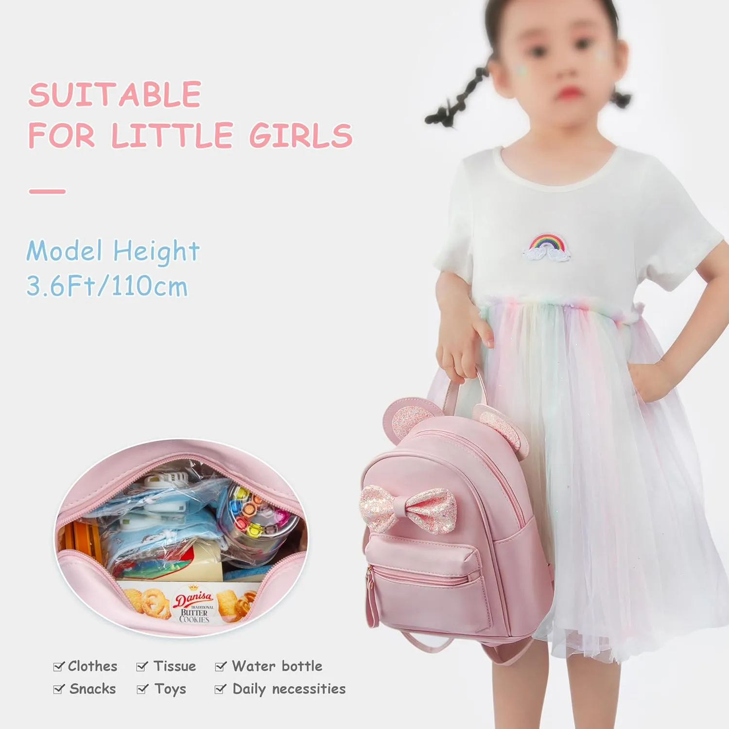 Mini Backpack for Girls - Cute Bowknot Toddler Purse With Cartoon Mouse Ears for Teens
