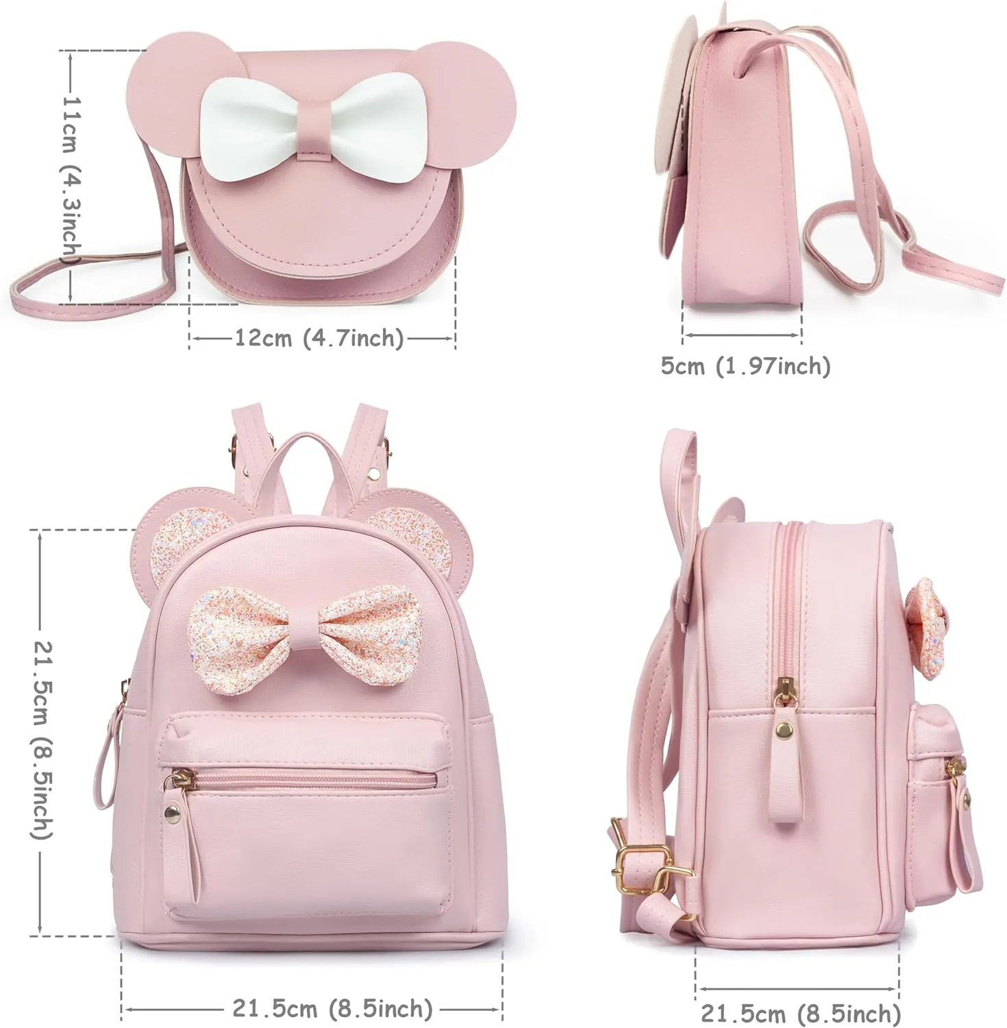 Mini Backpack for Girls - Cute Bowknot Toddler Purse With Cartoon Mouse Ears for Teens
