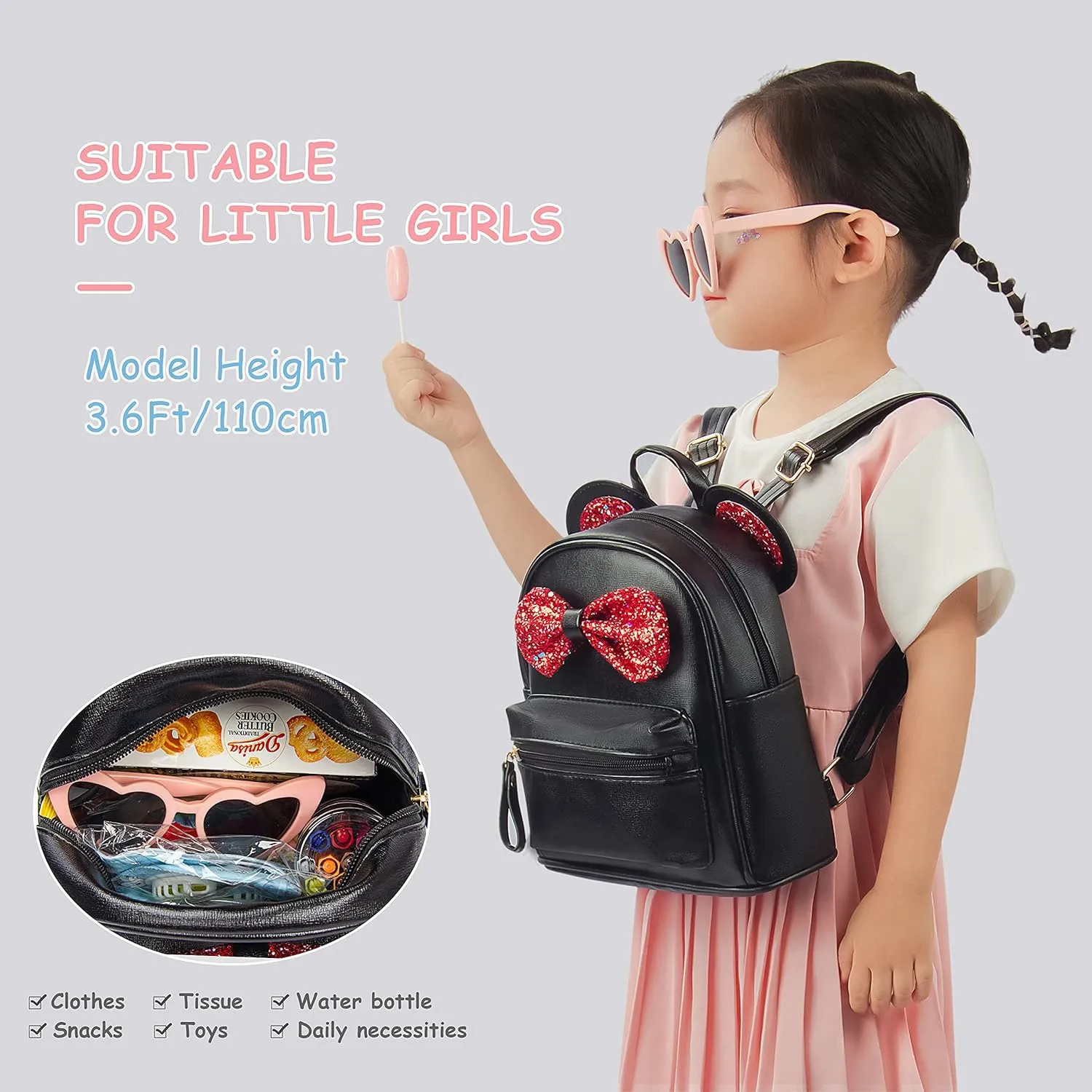 Mini Backpack for Girls with Cute Bowknot and Mouse Ears