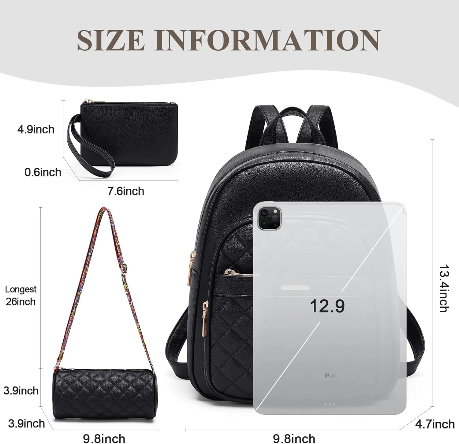 Mini Backpack Purse for Women: 3PCS Leather Small Backpack Set Fashion Backpack with Crossbody Bag & Coin Purse Light Weight Shoulder Travel Daypacks Bag for Ladies