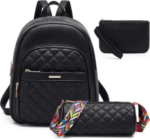 Mini Backpack Purse for Women: 3PCS Leather Small Backpack Set Fashion Backpack with Crossbody Bag & Coin Purse Light Weight Shoulder Travel Daypacks Bag for Ladies