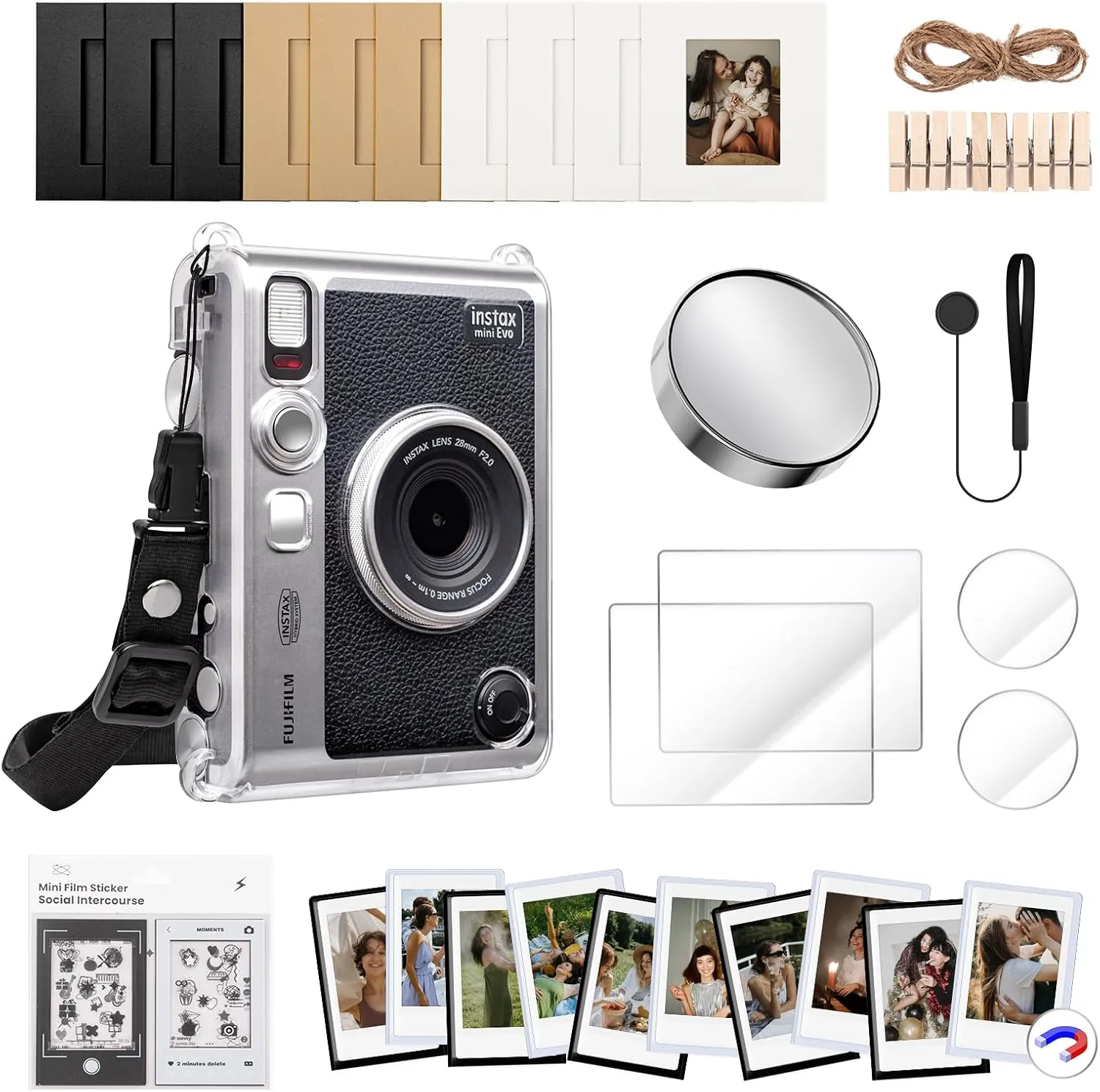 Mini EVO Camera Case and Accessories Bundle, for Fuji Mini EVO Leather Case/Screen Protector/Album/Frames/Stickers