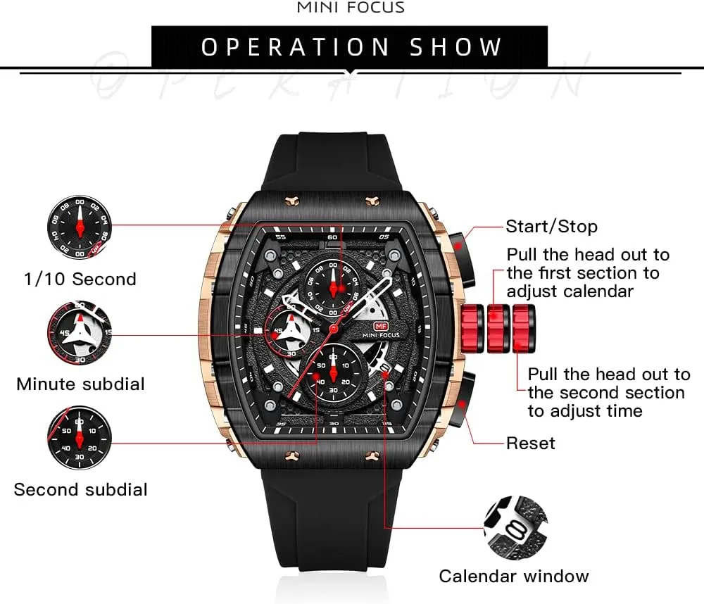 Mini Focus Men's Watch Fashion Sport Wrist Watches (Chronograph/Waterproof/Luminous/Calendar) Silicon Strap Quartz Watch for Men