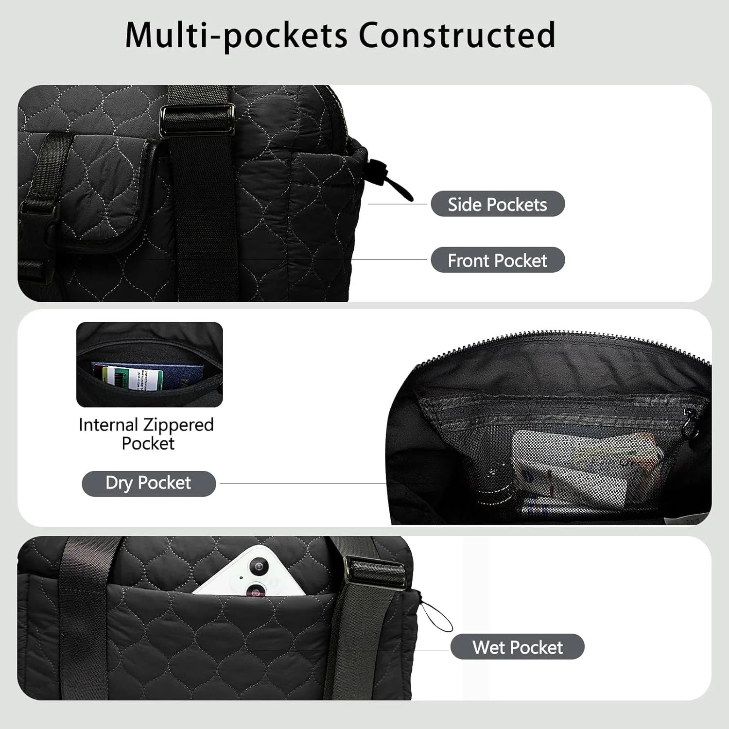Mini gym bag for Women Waterproof Travel Duffle Bag Tote bag with Wet Compartments Small Workout Sport Bag for Girls (Black)