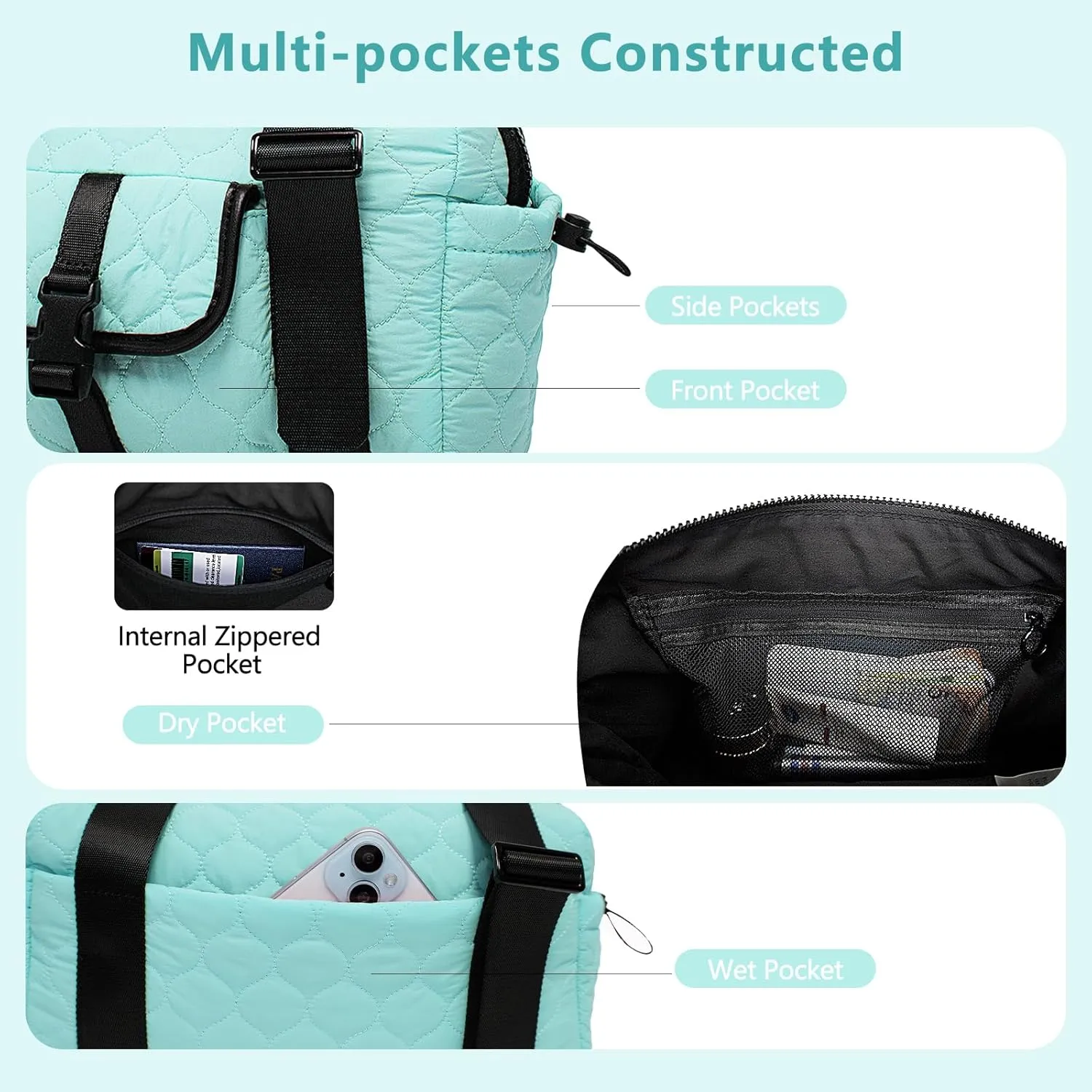 Mini gym bag for Women Waterproof Travel Duffle Bag Tote bag with Wet Compartments Small Workout Sport Bag for Girls (Blue)
