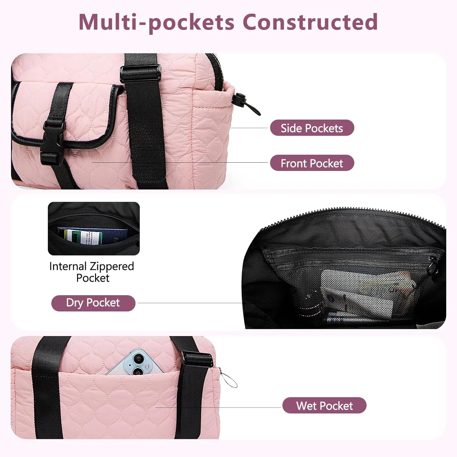 Mini gym bag for Women Waterproof Travel Duffle Bag Tote bag with Wet Compartments Small Workout Sport Bag for Girls (Pink)