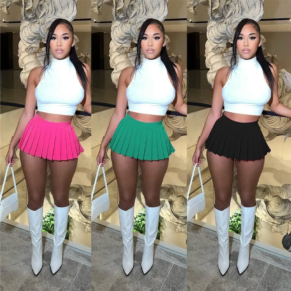Mini Pleated Skirts for Women Sexy Cute Girl Y2k Short Cargo Skirt Women's Club Tennis Skort Skater A line with Slit
