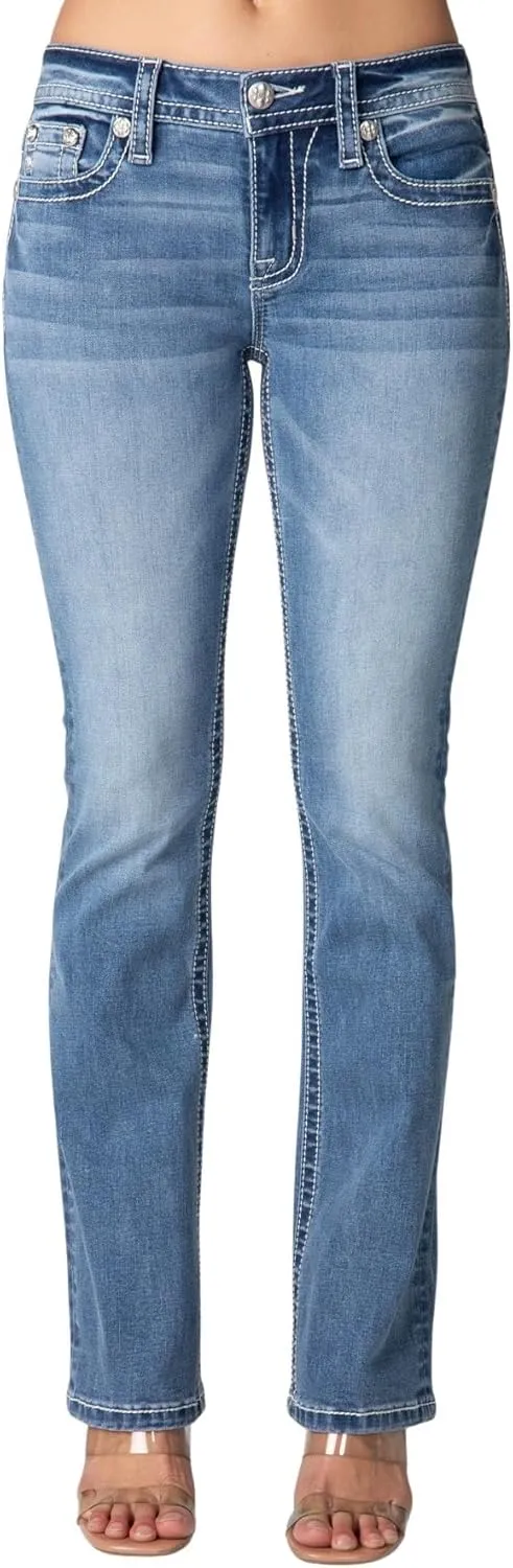 Miss Me Women's Wild Spirit Fleur de Lis Mid-Rise Bootcut Jeans