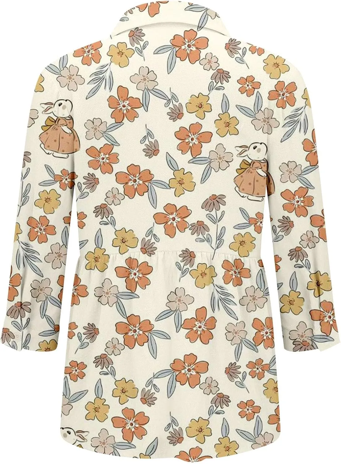 Miyaomn Casual Floral Linen Tops for Women Long Sleeve Button Down Shirts All Over Print V Neck Loose Fit Summer Fall Blouses