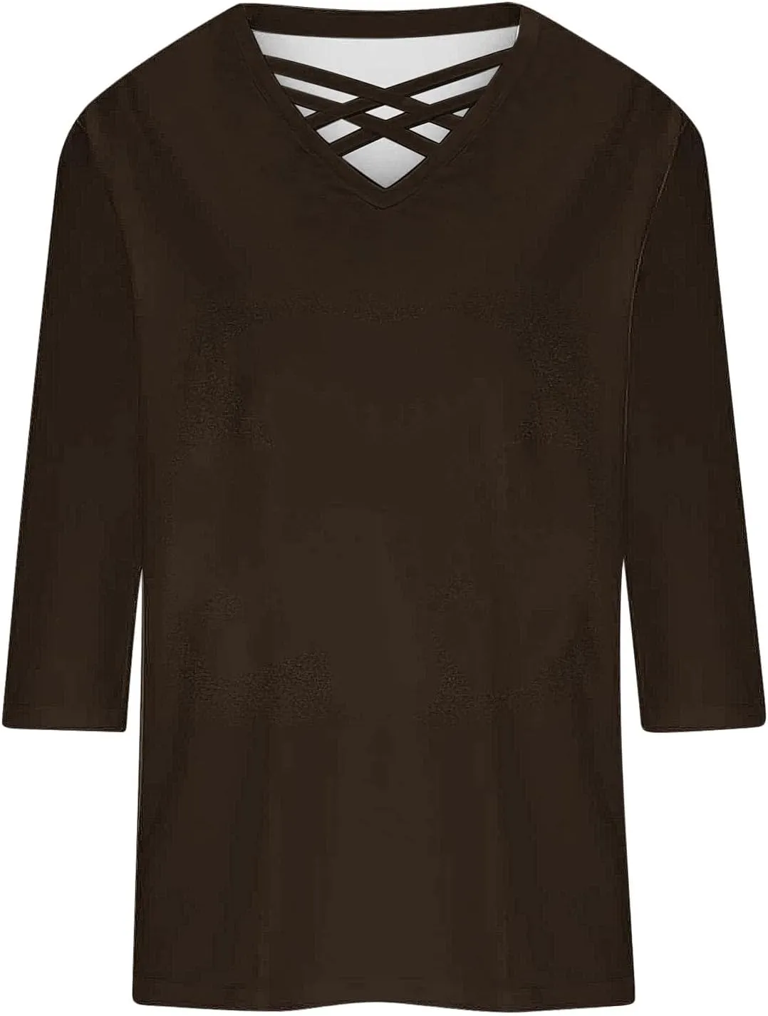 Miyaomn Women's 3/4 Sleeve T-Shirts Crisscross V Neck Solid Color Casual Blouse Slim Fit Lightweight Summer Autumn Basic Tops