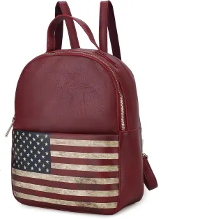 MKF Collection American Flag Backpack for Women, Vegan Leather Patriotic Bookbag Top-Handle American Pride Travel Daypack
