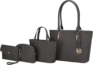 MKF Collection Tote Bag for Women, Shoulder Handbag & Wristlet Pouch Purse Top Handle Vegan Leather 4Pcs Set Pocketbook