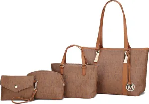 MKF Collection Tote Bag for Women, Shoulder Handbag & Wristlet Pouch Purse Top Handle Vegan Leather 4Pcs Set Pocketbook
