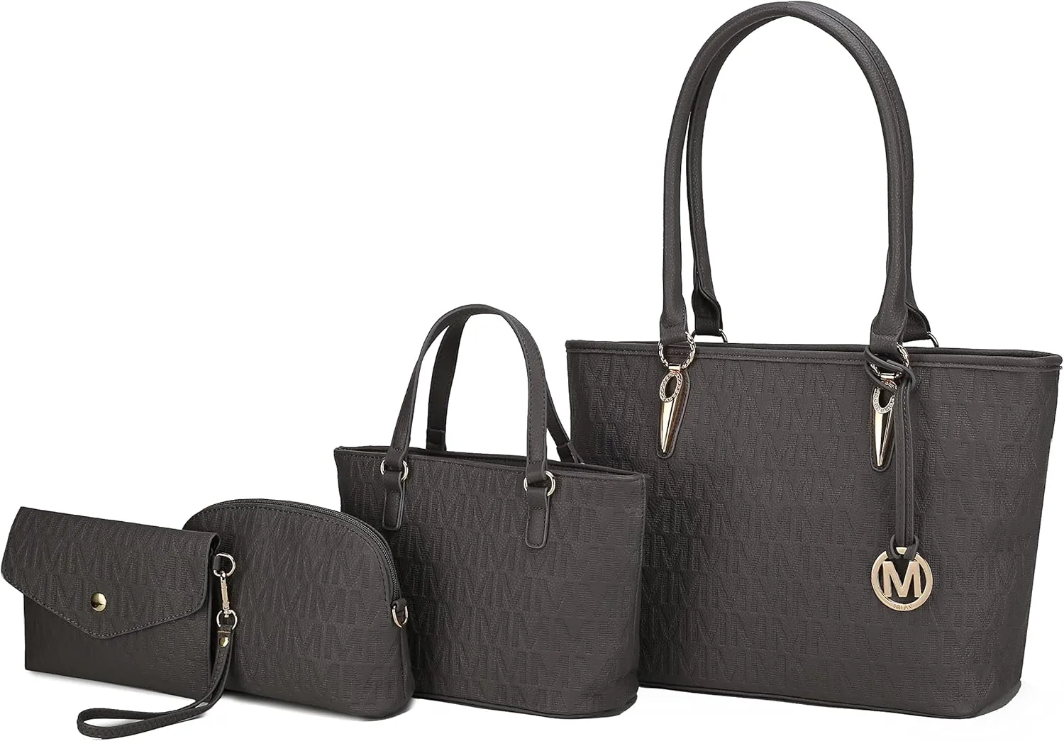 MKF Collection Tote Bag for Women, Shoulder Handbag & Wristlet Pouch Purse Top Handle Vegan Leather 4Pcs Set Pocketbook