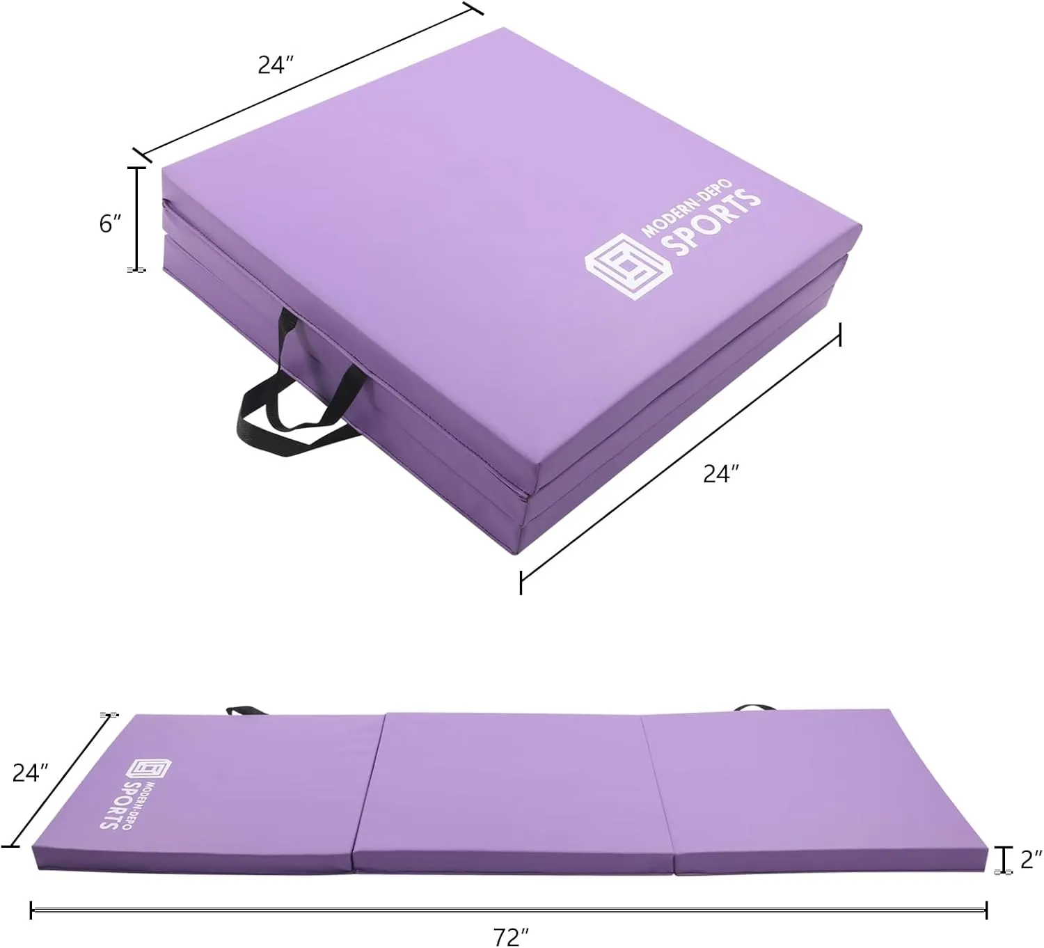 Modern-Depo Gymnastics Mat Tri-Fold 6'X2'X2" Thick With Handle, Waterproof Cover, 100% EPE Core