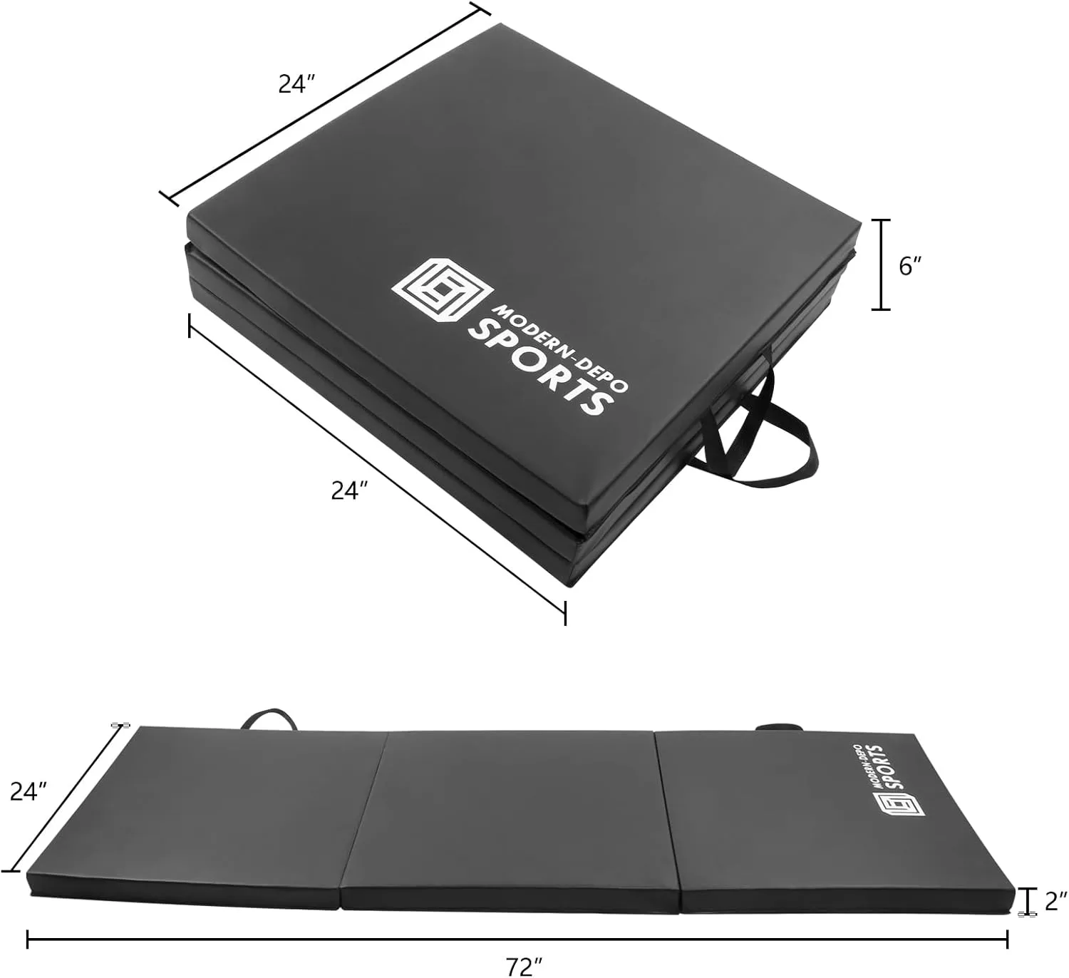 Modern-Depo Gymnastics Mat Tri-Fold 6'X2'X2" Thick With Handle, Waterproof Cover, 100% EPE Core