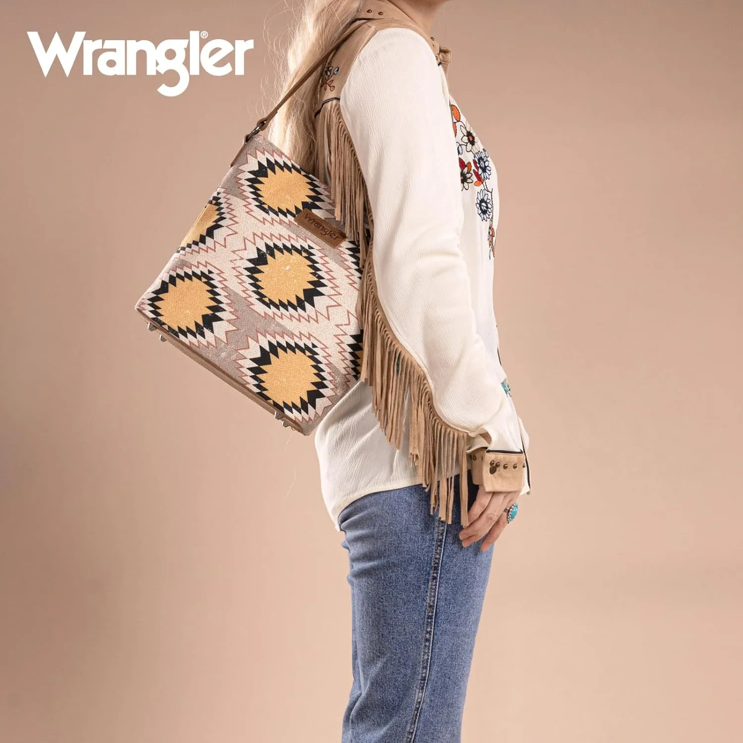 Montana West x Wrangler Hobo Bag for Women Aztec Boho Shoulder Purse with Wide Strap