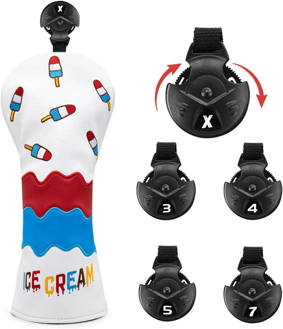 Montela Golf Club Covers Ice Cream Golf Driver Cover Fariway Wood Headcover Hybrid Covers 3 Wood Headcover Golf Head Cover for Odyssey Scotty Cameron Taylormade
