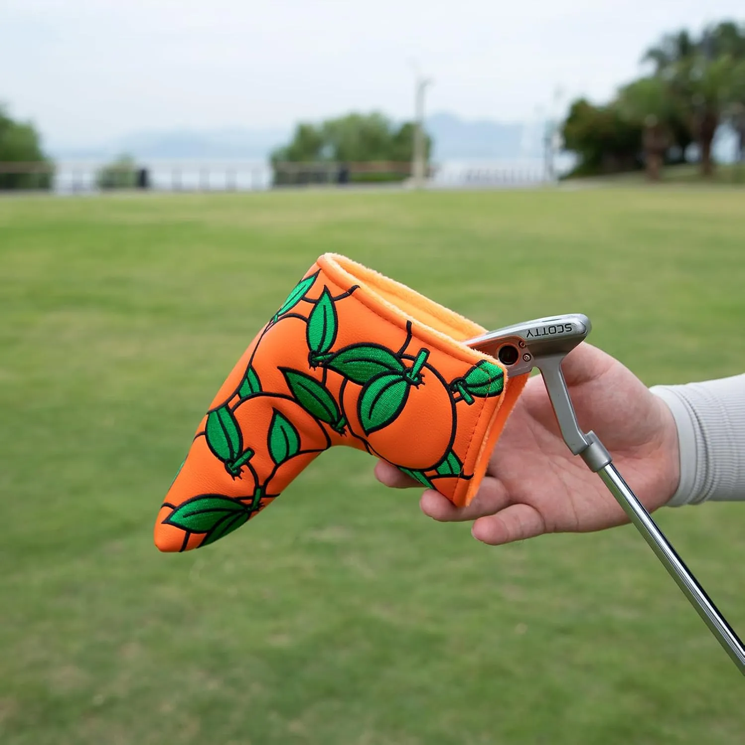 Montela Golf Club Covers Orange Golf Head Cover Driver Covers Fairway Wood Headcover Hybrid Cover Leather Golf Headcover for Scotty Cameron Taylormade Titleist Odyssey