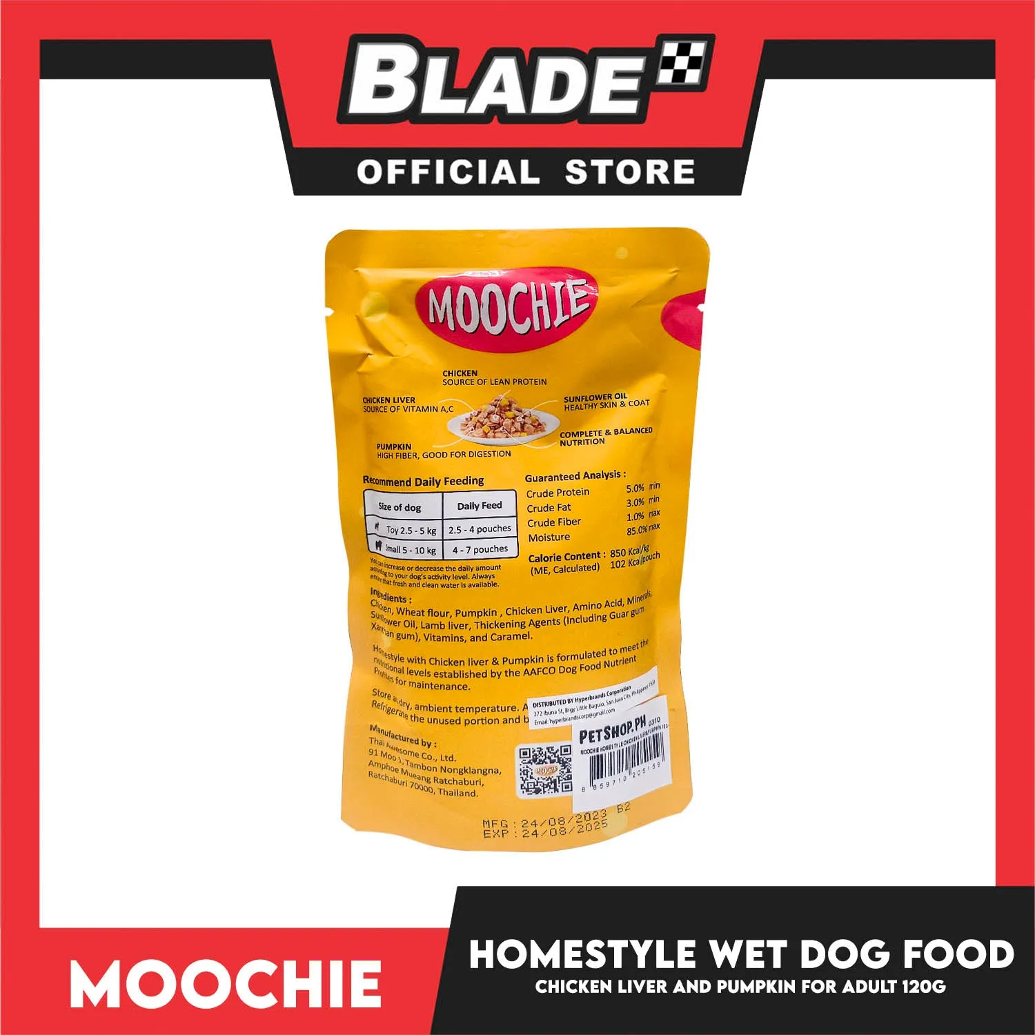 Moochie Dog Wet Food for Adult (Homestyle with Chicken and Liver and Pumpkin) 120g