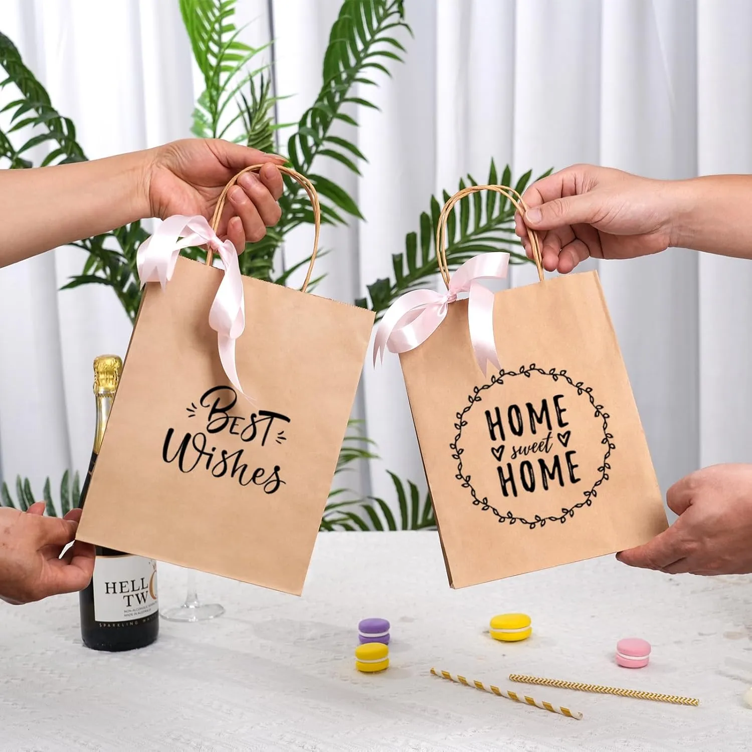 Moretoes 120pcs Brown Paper Bags with Handles, 7.1x3.6x9.3in, Medium Size Gift & Shopping Kraft Paper Bags for Party & Business