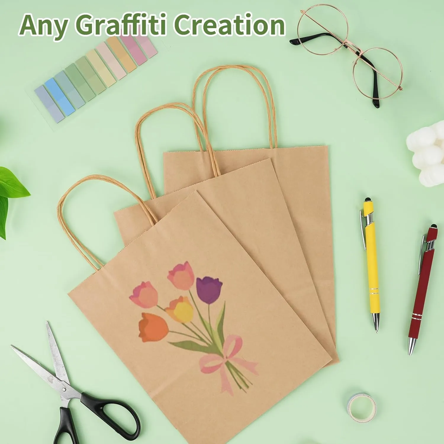 Moretoes 120pcs Brown Paper Bags with Handles, 7.1x3.6x9.3in, Medium Size Gift & Shopping Kraft Paper Bags for Party & Business