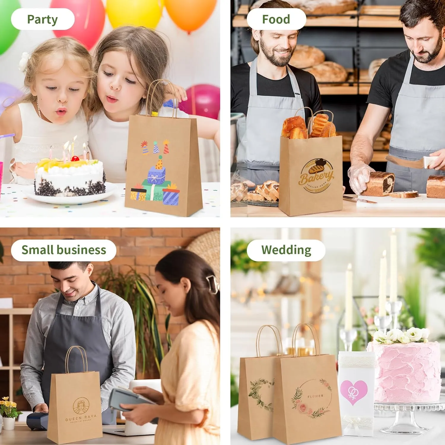 Moretoes 120pcs Brown Paper Bags with Handles, 7.1x3.6x9.3in, Medium Size Gift & Shopping Kraft Paper Bags for Party & Business