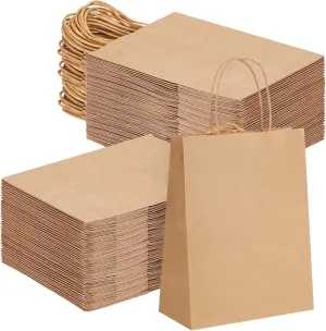 Moretoes 120pcs Brown Paper Bags with Handles, 7.1x3.6x9.3in, Medium Size Gift & Shopping Kraft Paper Bags for Party & Business