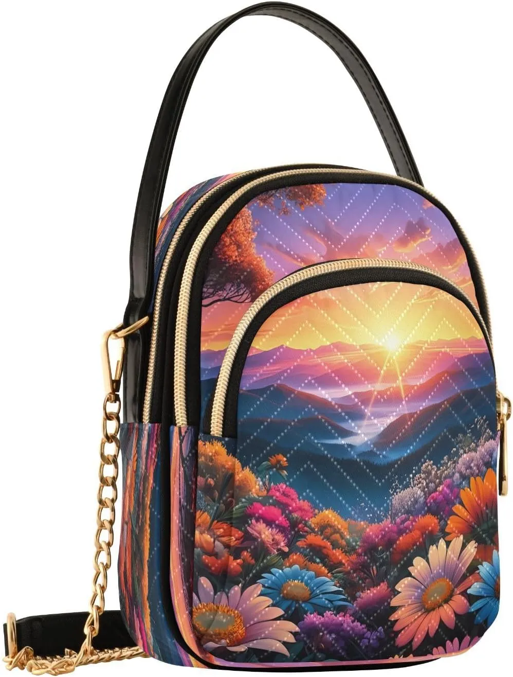 Mountain Sunrise Crossbody Bags for Women Shouler Handbags Travel Sling Bag Fanny Pack Mini Wallet Phone Purse