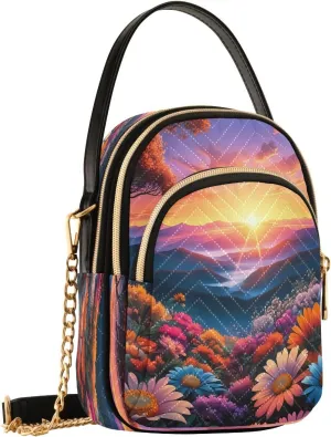 Mountain Sunrise Crossbody Bags for Women Shouler Handbags Travel Sling Bag Fanny Pack Mini Wallet Phone Purse