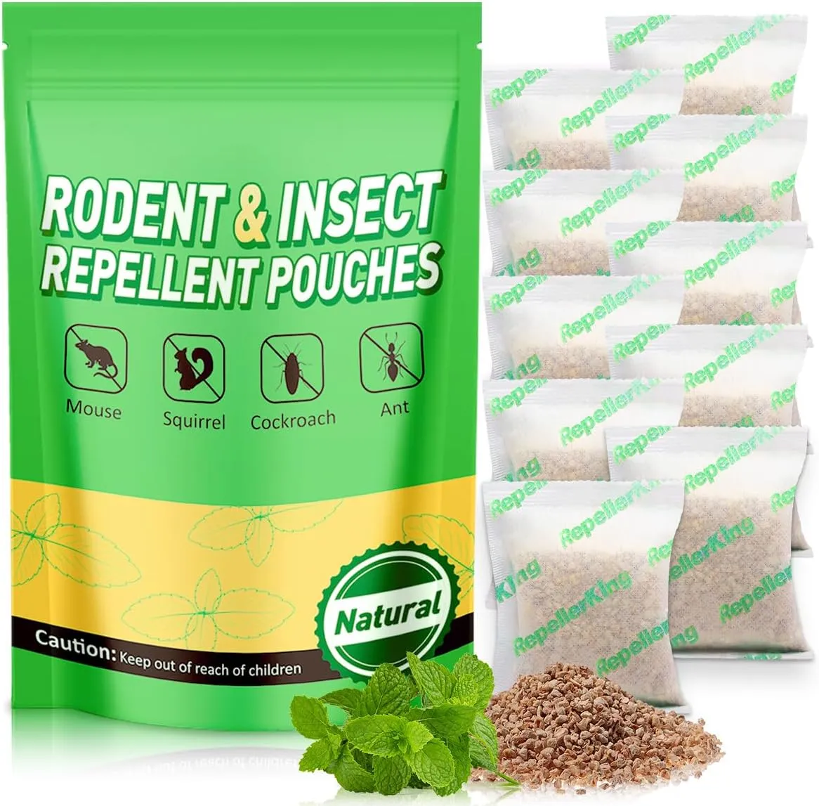 Mouse and Insect Repellent Pouches, Pest Repellent 10 Pouches, Peppermint Oil Rat Repellent for Mice Rats Squirrels Ants, Natural Mouse Deterrent for House, Garden, Car, RV, Garage, Basement