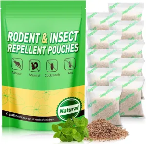 Mouse and Insect Repellent Pouches, Pest Repellent 10 Pouches, Peppermint Oil Rat Repellent for Mice Rats Squirrels Ants, Natural Mouse Deterrent for House, Garden, Car, RV, Garage, Basement