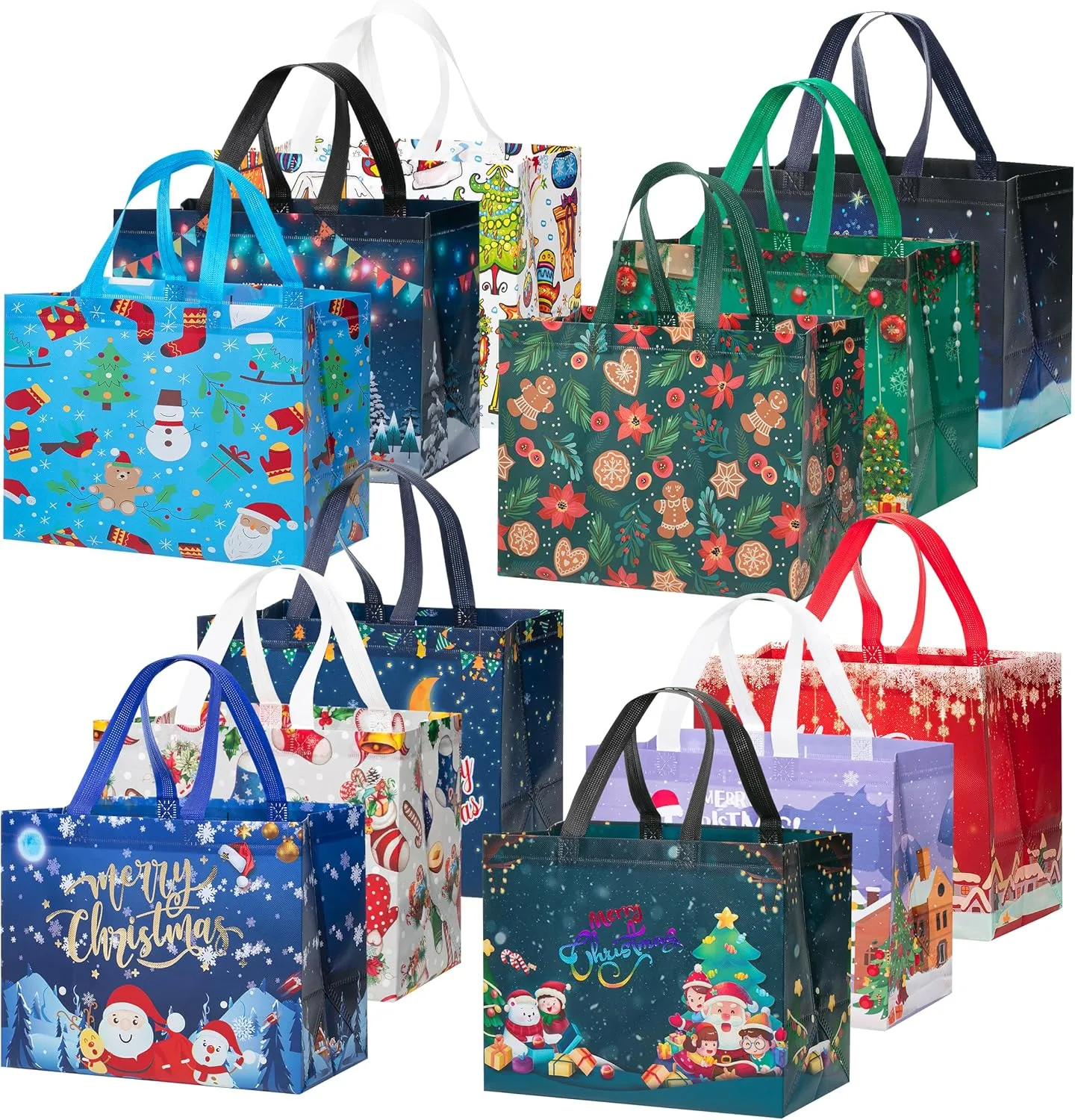 Mr. Pen Reusable Christmas & Xmas Gift Bags - 12 Styles & Handles, Holiday Totes