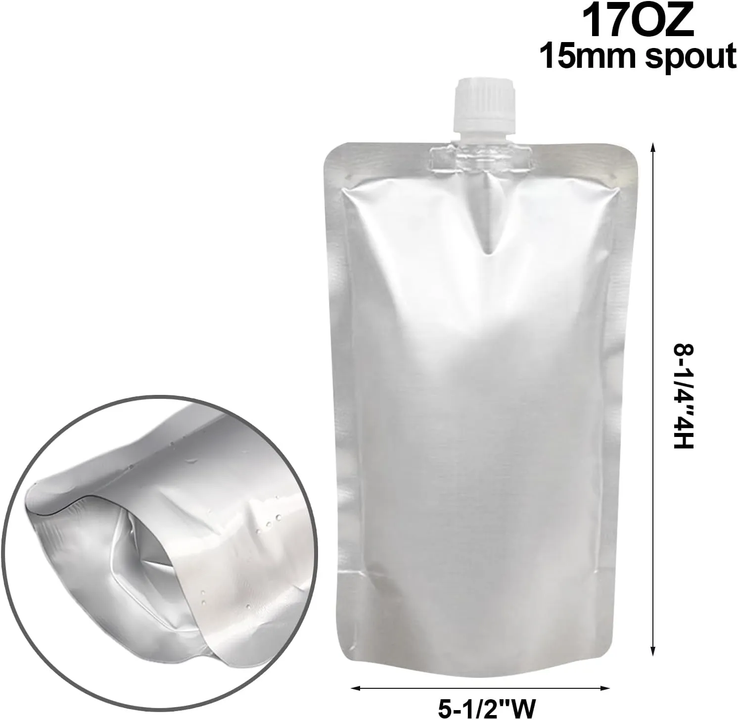 Muka 50 PCS Silver Foil Spout Bag, Reclosable Spout pouch with funnel, Heavy duty stand-up pouches (17 OZ,500 ML)