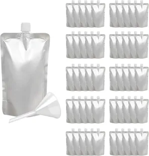 Muka 50 PCS Silver Foil Spout Bag, Reclosable Spout pouch with funnel, Heavy duty stand-up pouches (17 OZ,500 ML)