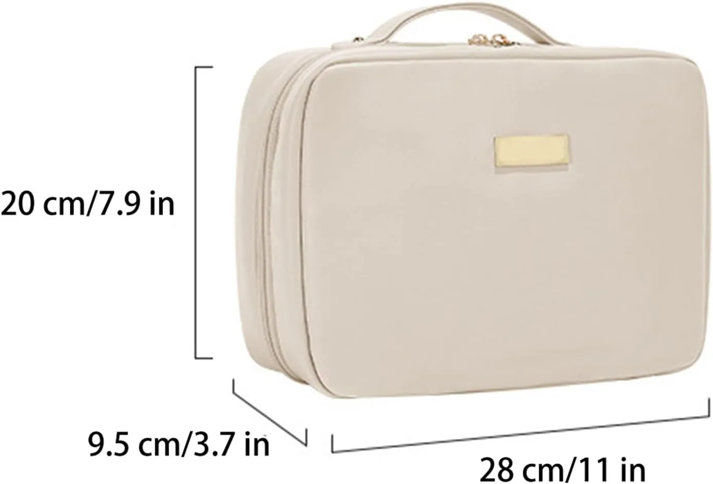 Multi Compartment Toiletry Cosmetic Bag, Large capacity, with handles, multiple compartments, waterproof Pu Leather (eggshell white)